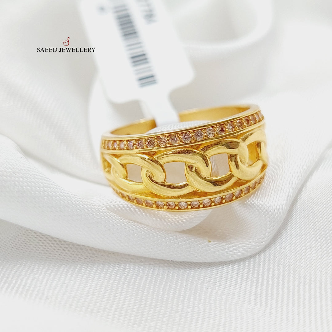 21K Gold Zircon Studded Cuban Links Ring by Saeed Jewelry - Image 3