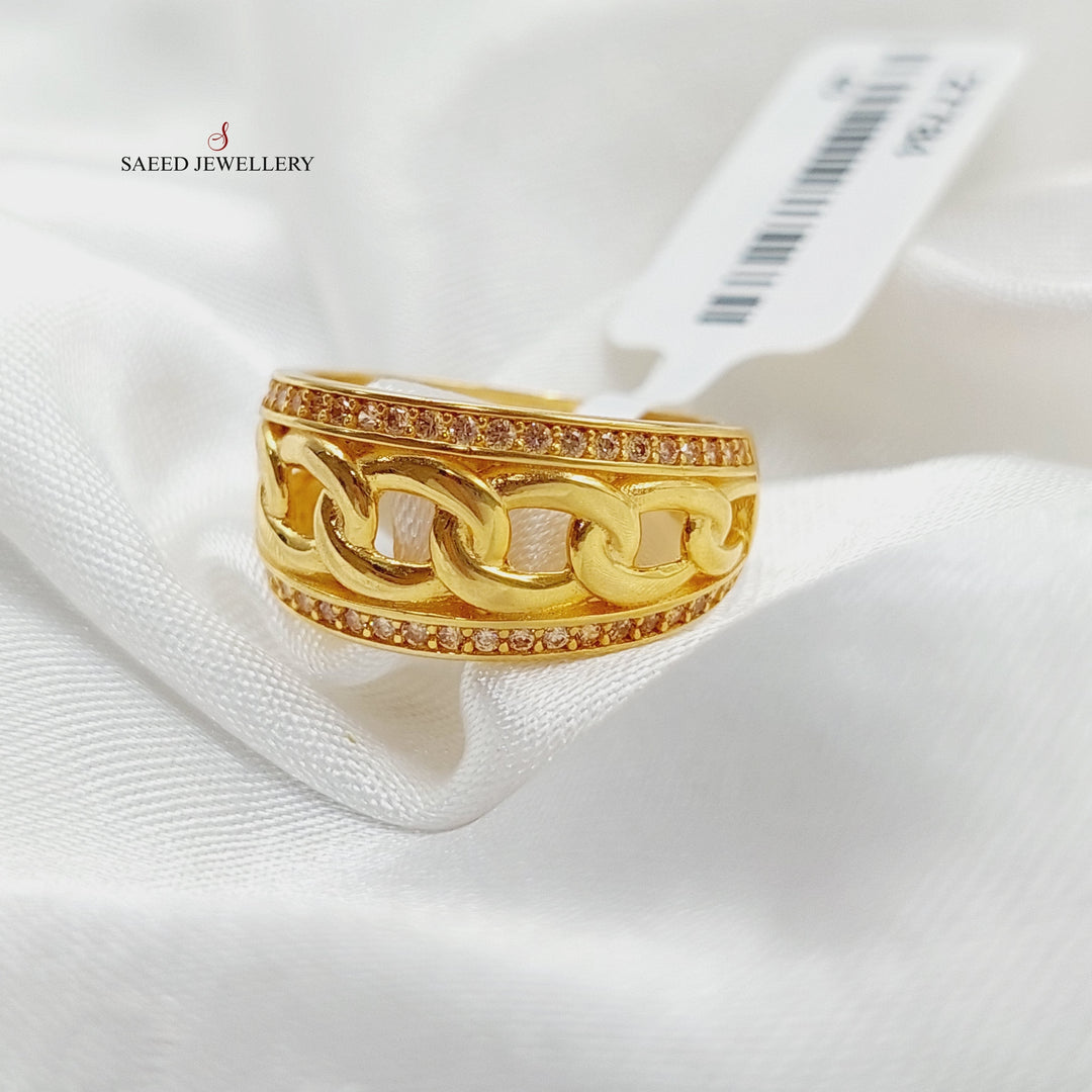 21K Gold Zircon Studded Cuban Links Ring by Saeed Jewelry - Image 4