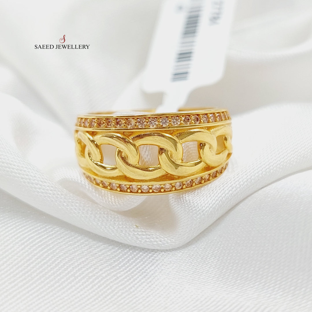 21K Gold Zircon Studded Cuban Links Ring by Saeed Jewelry - Image 1