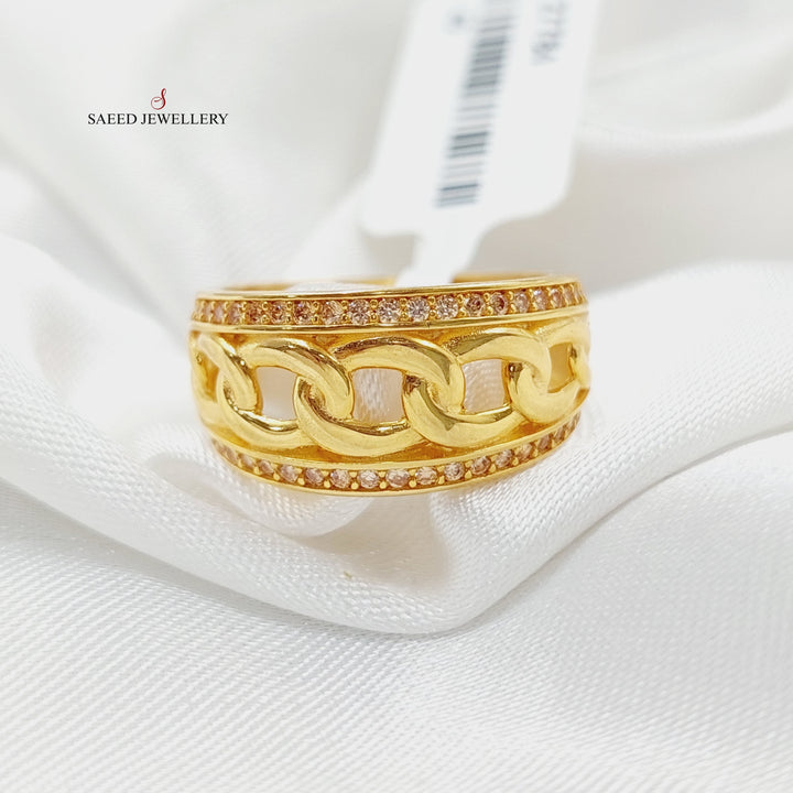 21K Gold Zircon Studded Cuban Links Ring by Saeed Jewelry - Image 1