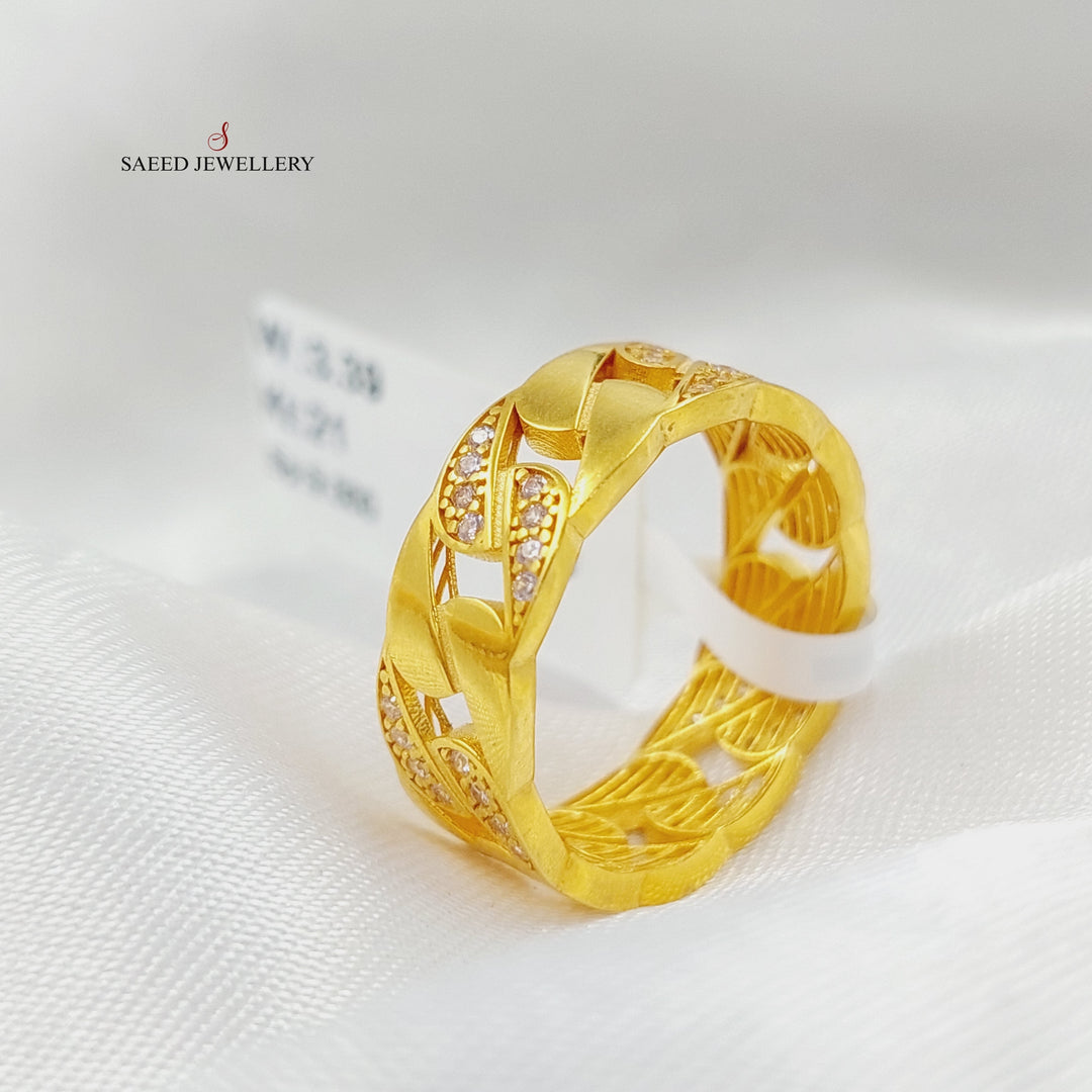 21K Gold Zircon Studded Cuban Links Wedding Ring by Saeed Jewelry - Image 3