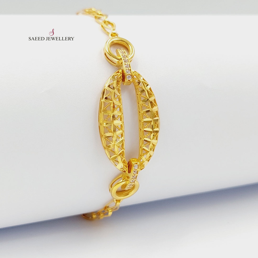 21K Gold Zircon Studded Engraved Bracelet by Saeed Jewelry - Image 1