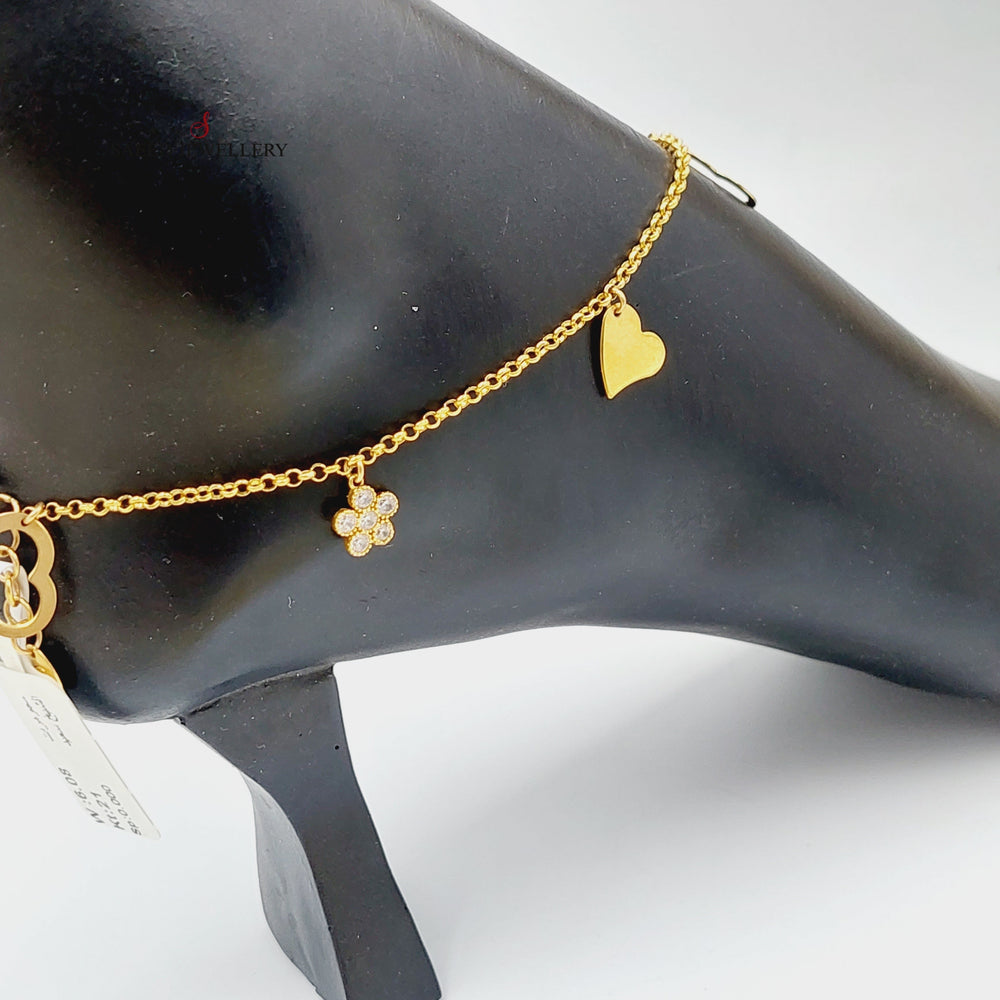 21K Gold Zircon Studded Heart Anklet by Saeed Jewelry - Image 2