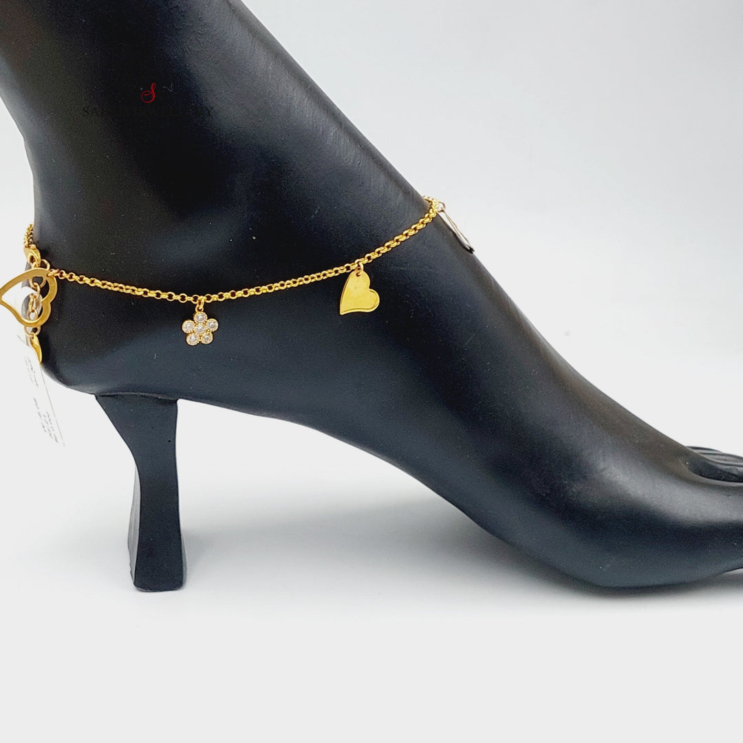 21K Gold Zircon Studded Heart Anklet by Saeed Jewelry - Image 3