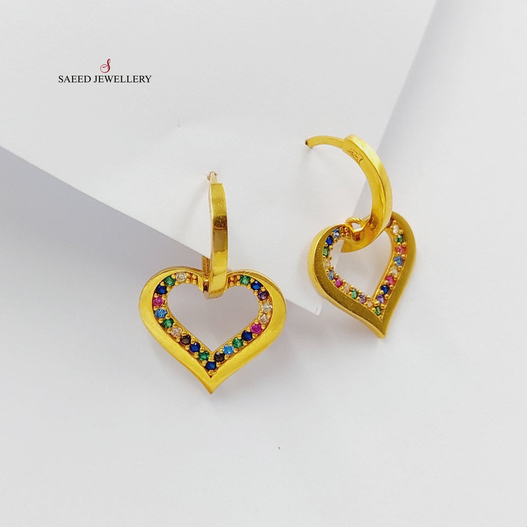 21K Gold Zircon Studded Heart Earrings by Saeed Jewelry - Image 6