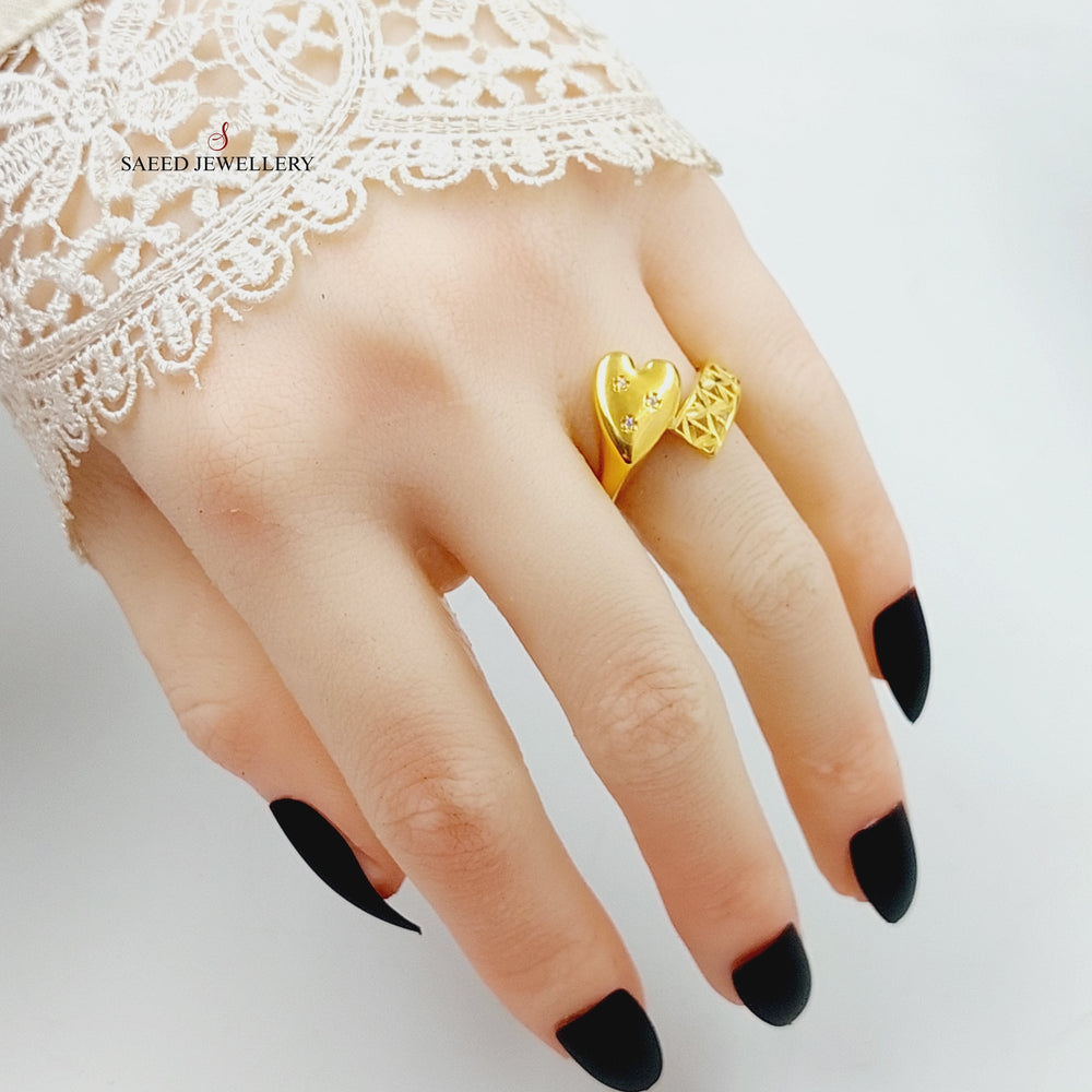 21K Gold Zircon Studded Heart Ring by Saeed Jewelry - Image 2
