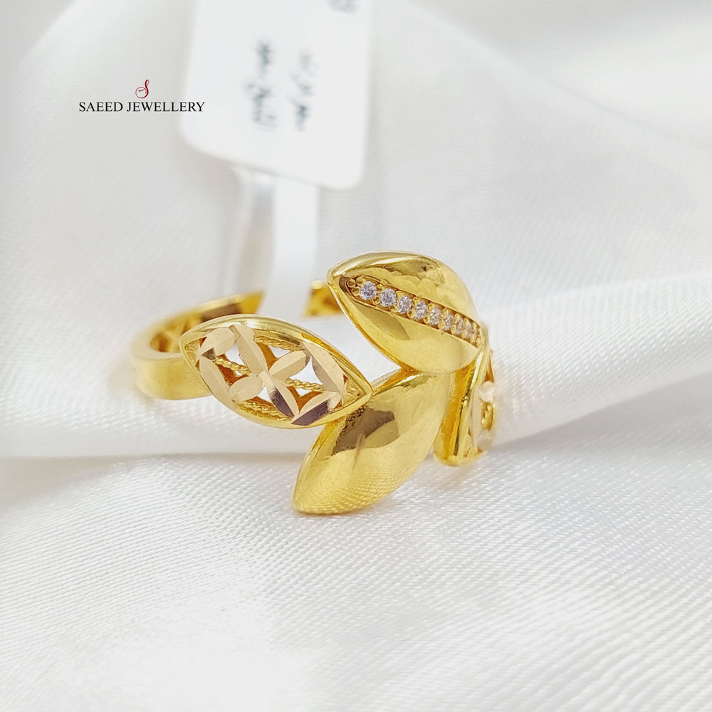 21K Gold Zircon Studded Leaf Ring by Saeed Jewelry - Image 2