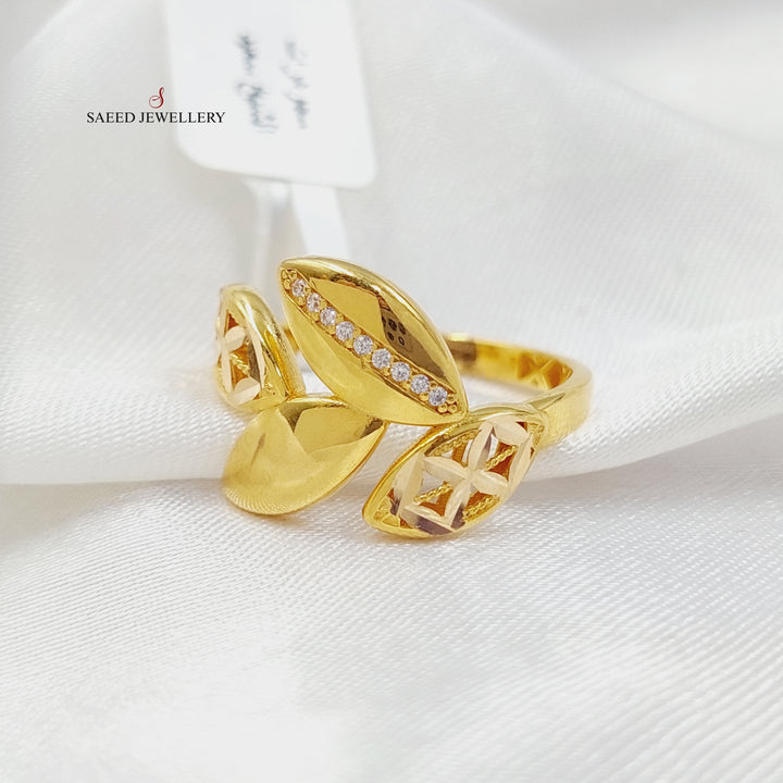 21K Gold Zircon Studded Leaf Ring by Saeed Jewelry - Image 3