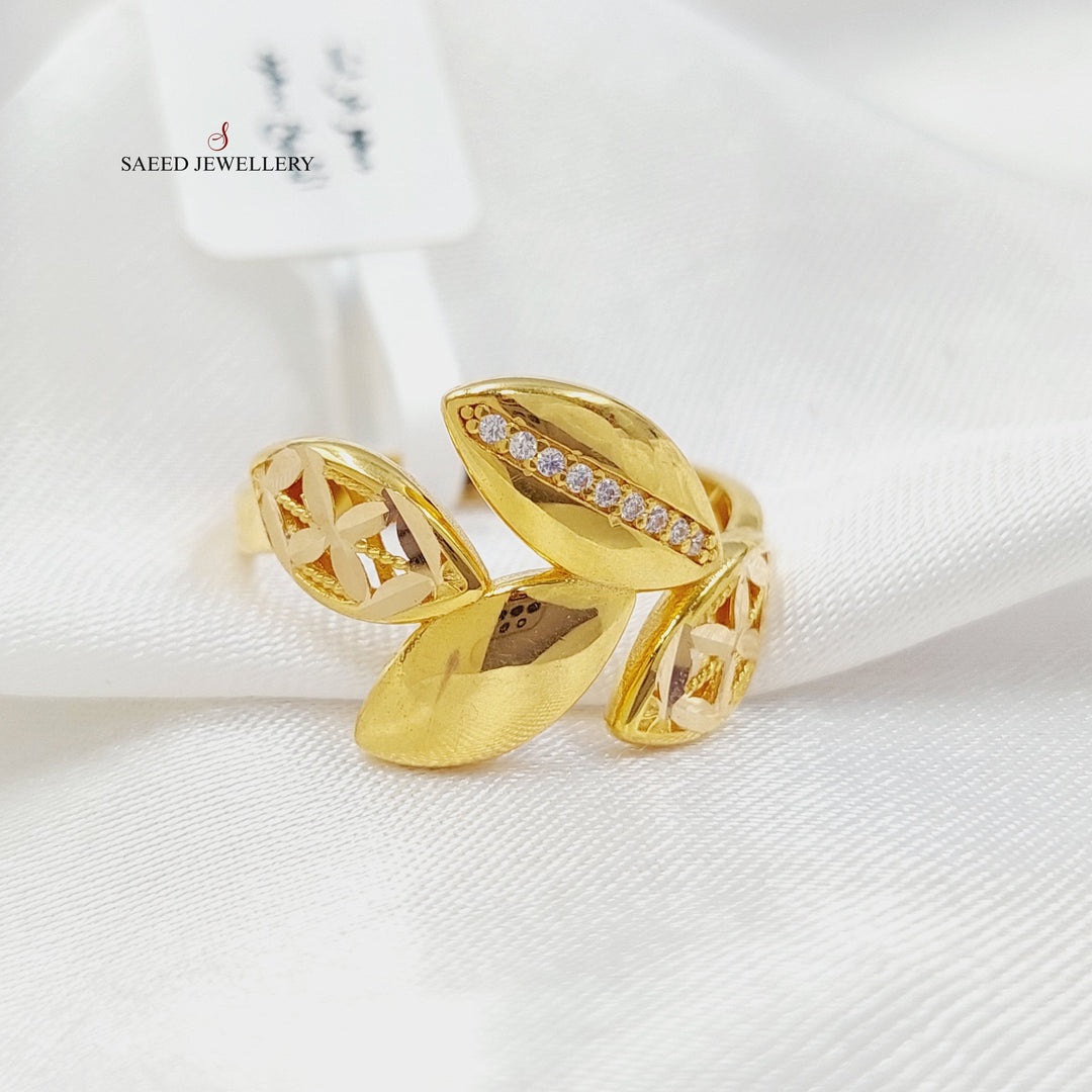 21K Gold Zircon Studded Leaf Ring by Saeed Jewelry - Image 1