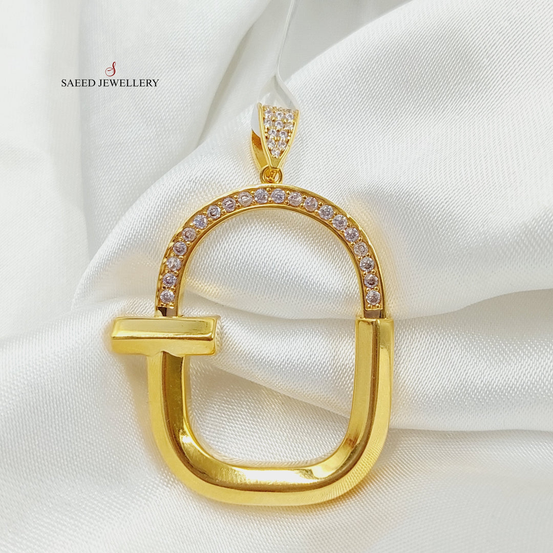 21K Gold Zircon Studded Lock Pendant by Saeed Jewelry - Image 1