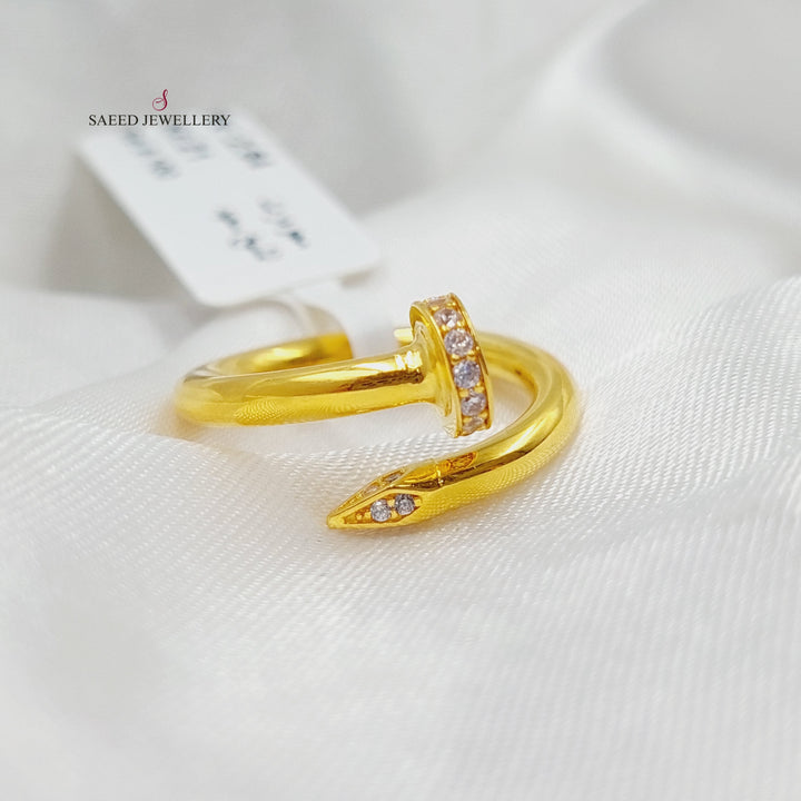 21K Gold Zircon Studded Nail Ring by Saeed Jewelry - Image 1