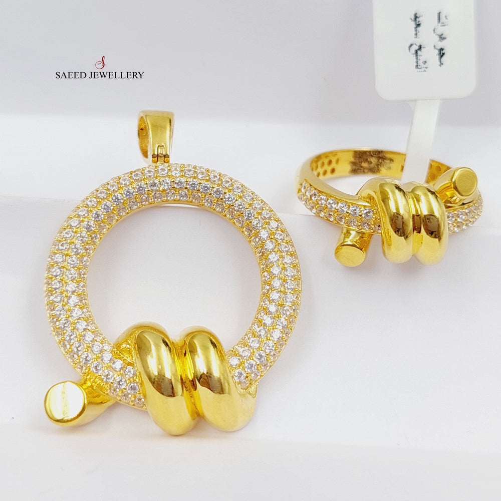 21K Gold Zircon Studded Nail 3-pieces Set by Saeed Jewelry - Image 2