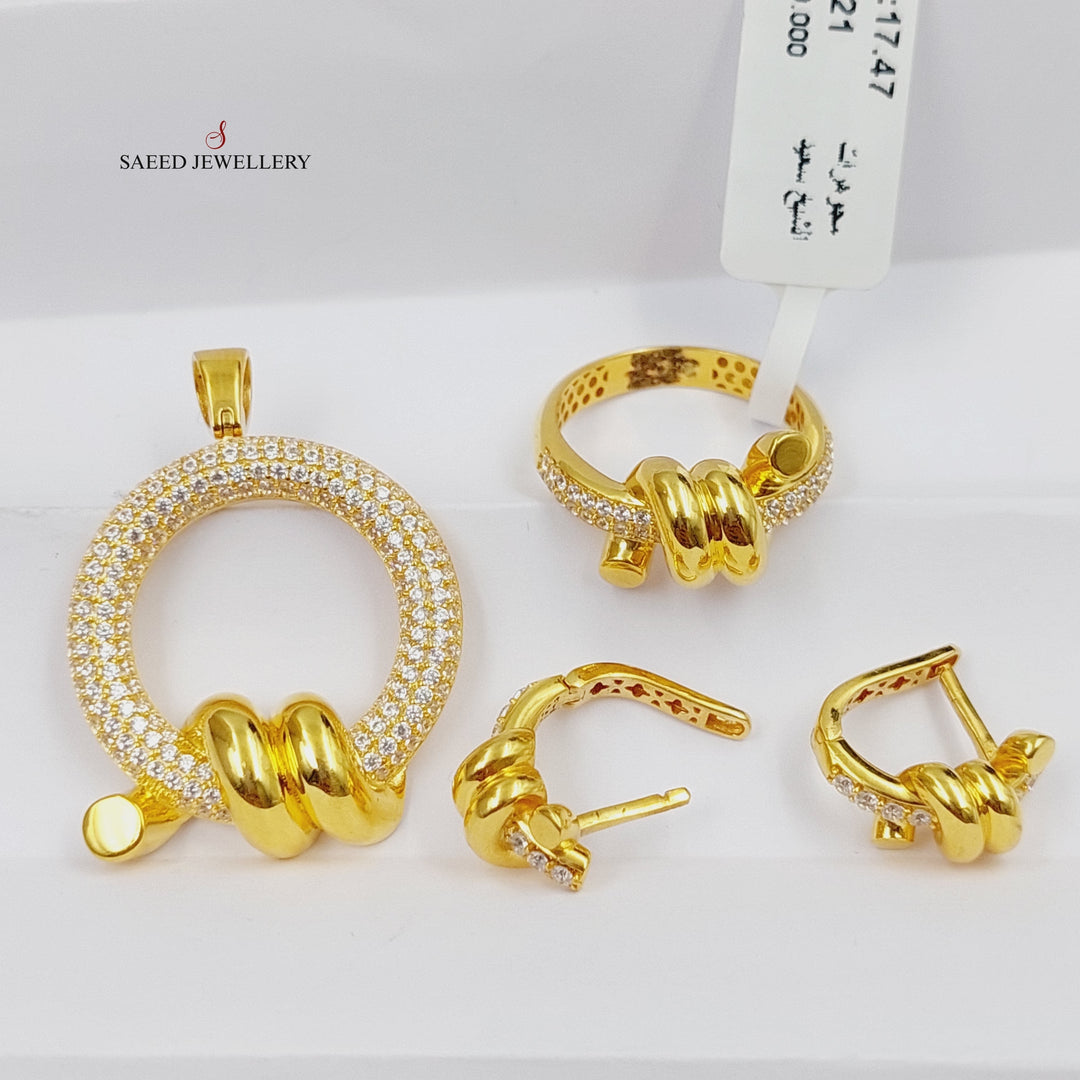 21K Gold Zircon Studded Nail 3-pieces Set by Saeed Jewelry - Image 3