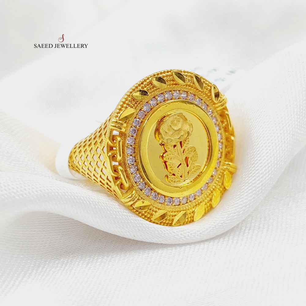 21K Gold Zircon Studded Ounce Ring by Saeed Jewelry - Image 2