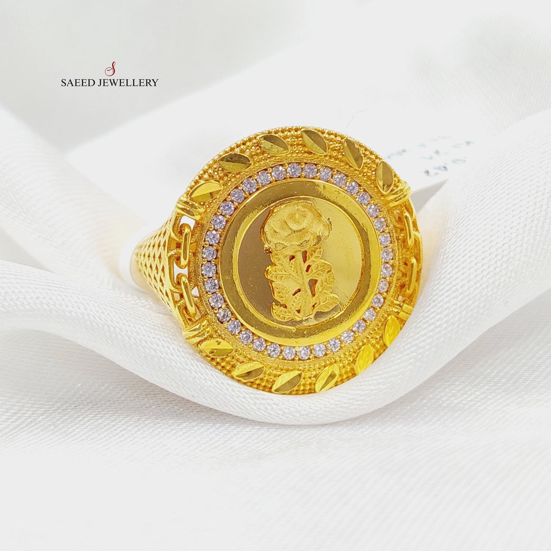 21K Gold Zircon Studded Ounce Ring by Saeed Jewelry - Image 3