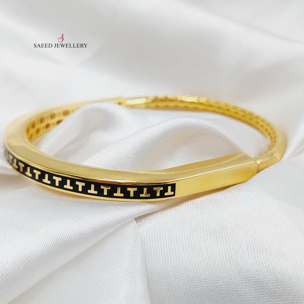 21K Gold Zircon Studded Oval Bangle Bracelet by Saeed Jewelry - Image 2