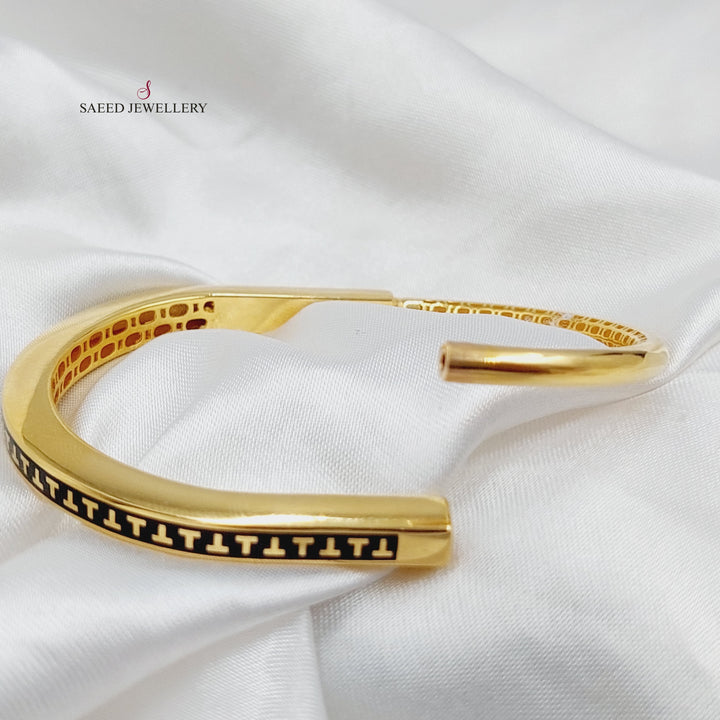 21K Gold Zircon Studded Oval Bangle Bracelet by Saeed Jewelry - Image 4