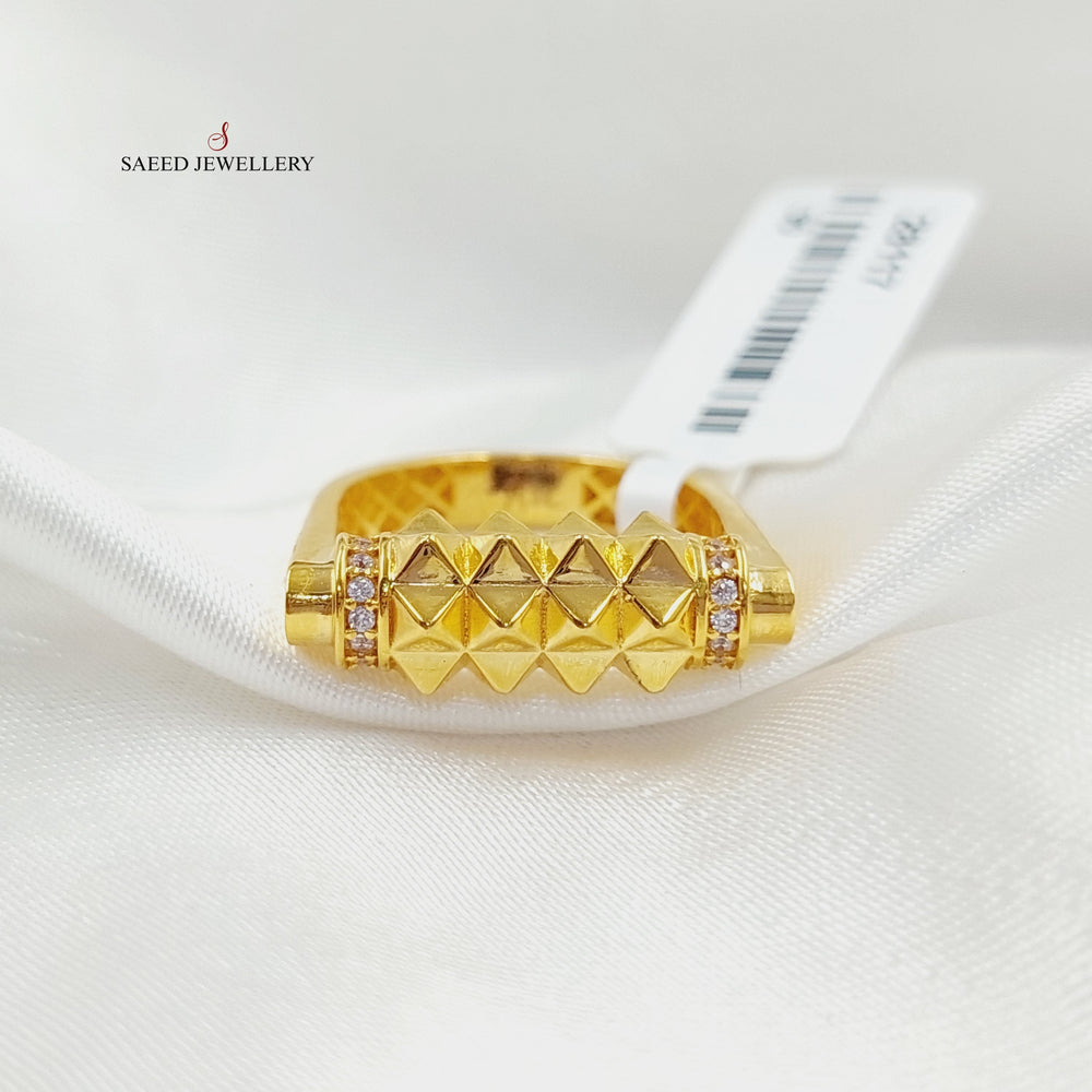21K Gold Zircon Studded Pyramid Ring by Saeed Jewelry - Image 2