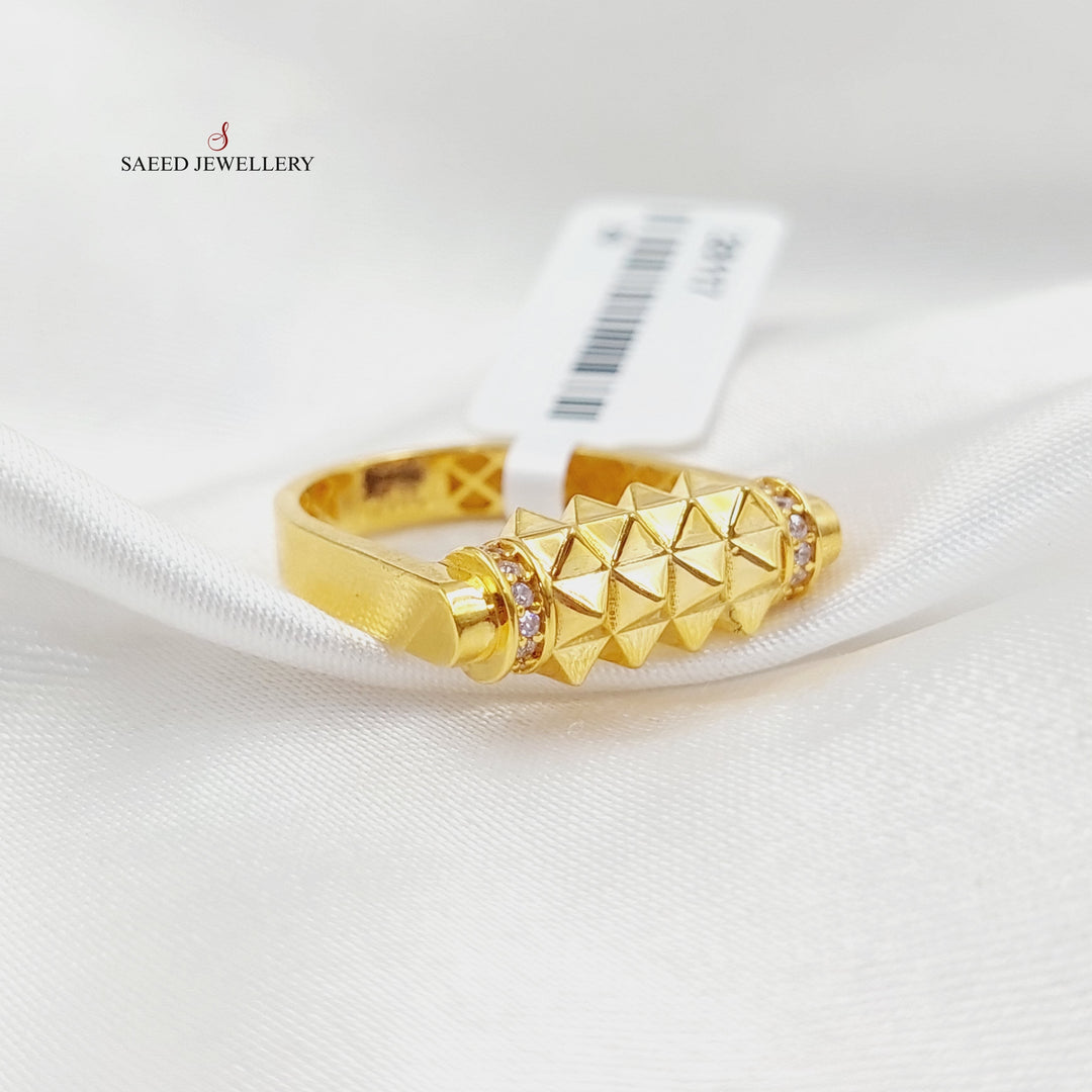 Zirconed Pyramid Ring Made Of 21K Yellow Gold by Saeed Jewelry-28117