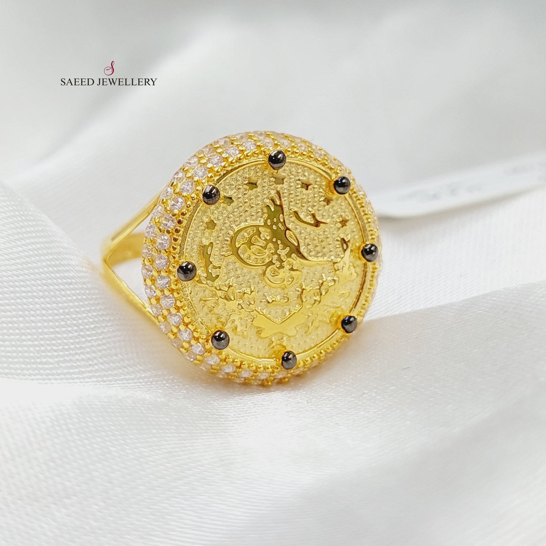 21K Gold Zircon Studded Rashadi Ring by Saeed Jewelry - Image 6