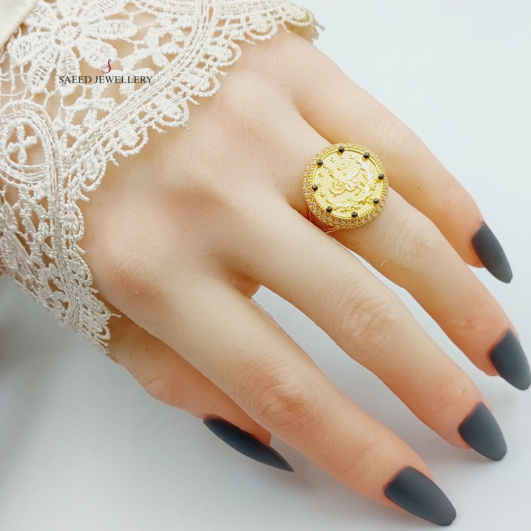 21K Gold Zircon Studded Rashadi Ring by Saeed Jewelry - Image 4