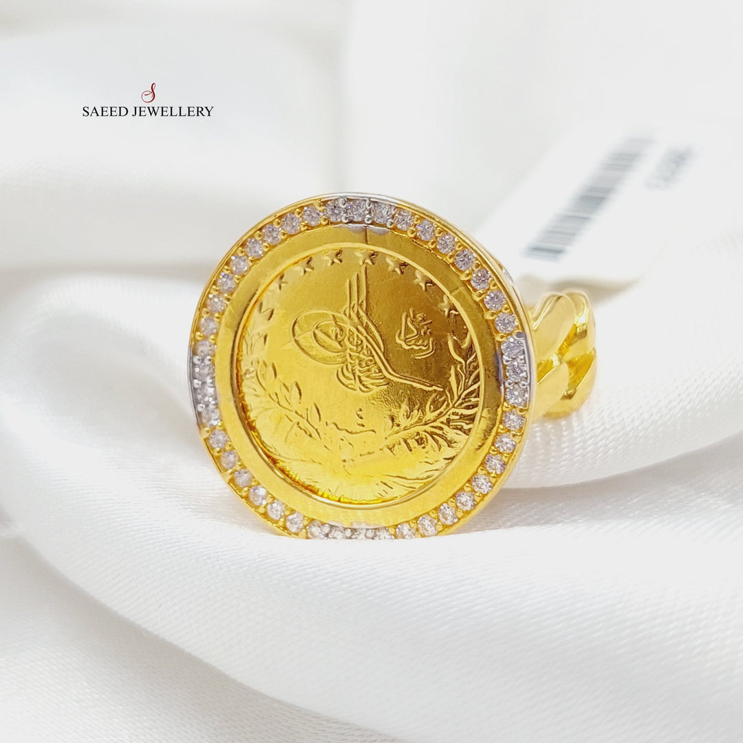 21K Gold Zircon Studded Rashadi Ring by Saeed Jewelry - Image 2