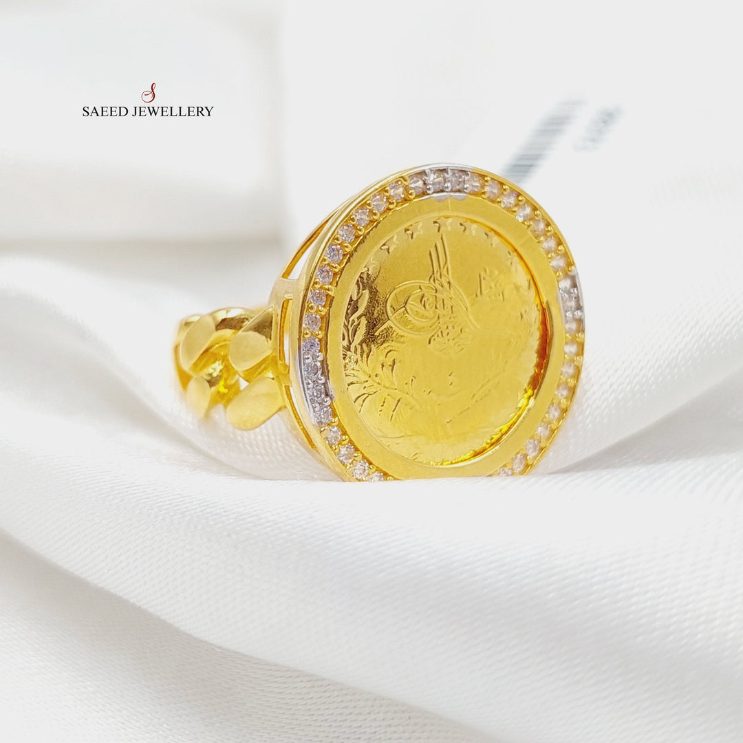 21K Gold Zircon Studded Rashadi Ring by Saeed Jewelry - Image 3