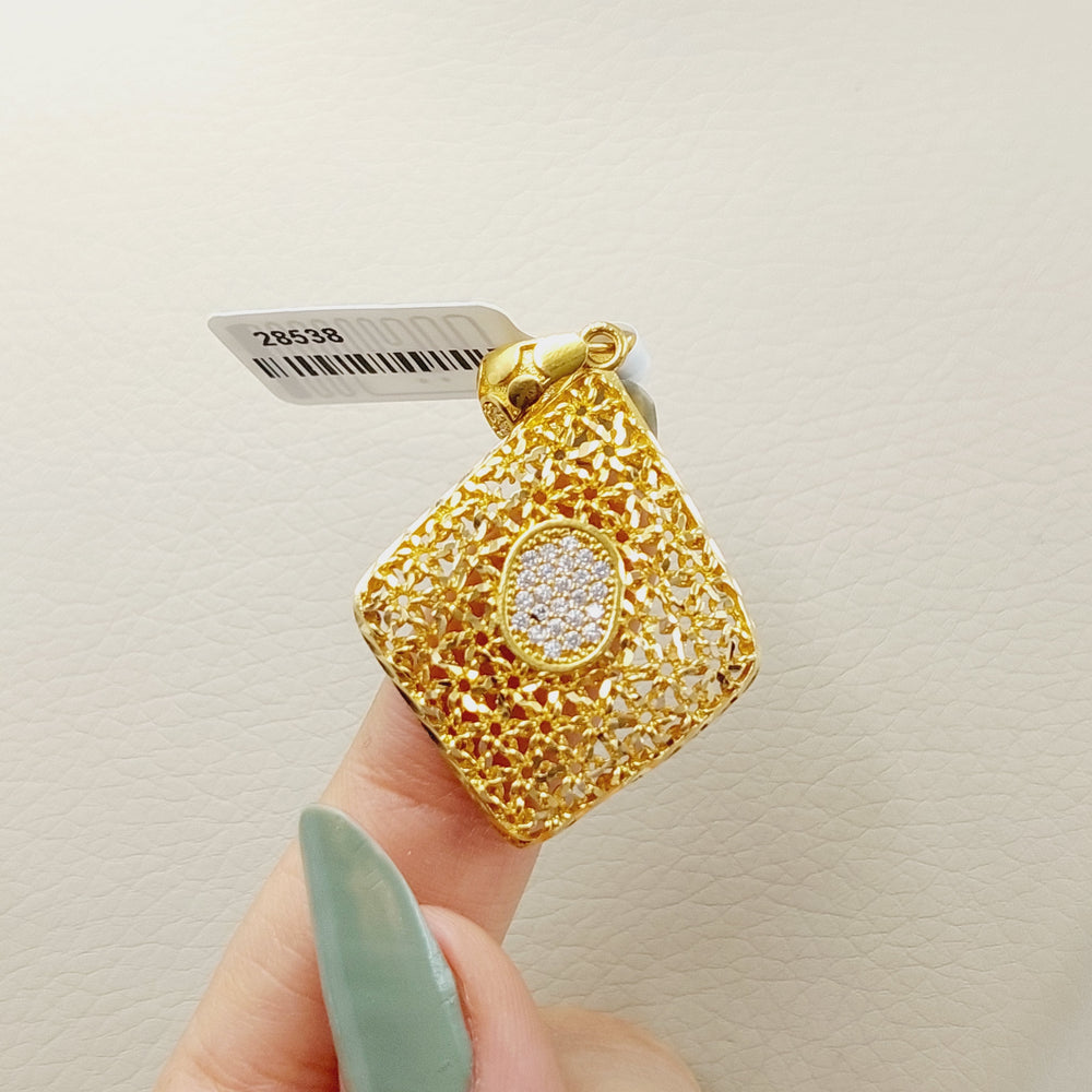 Zirconed Rhombus Pendant Made Of 21K Yellow Gold by Saeed Jewelry-28538