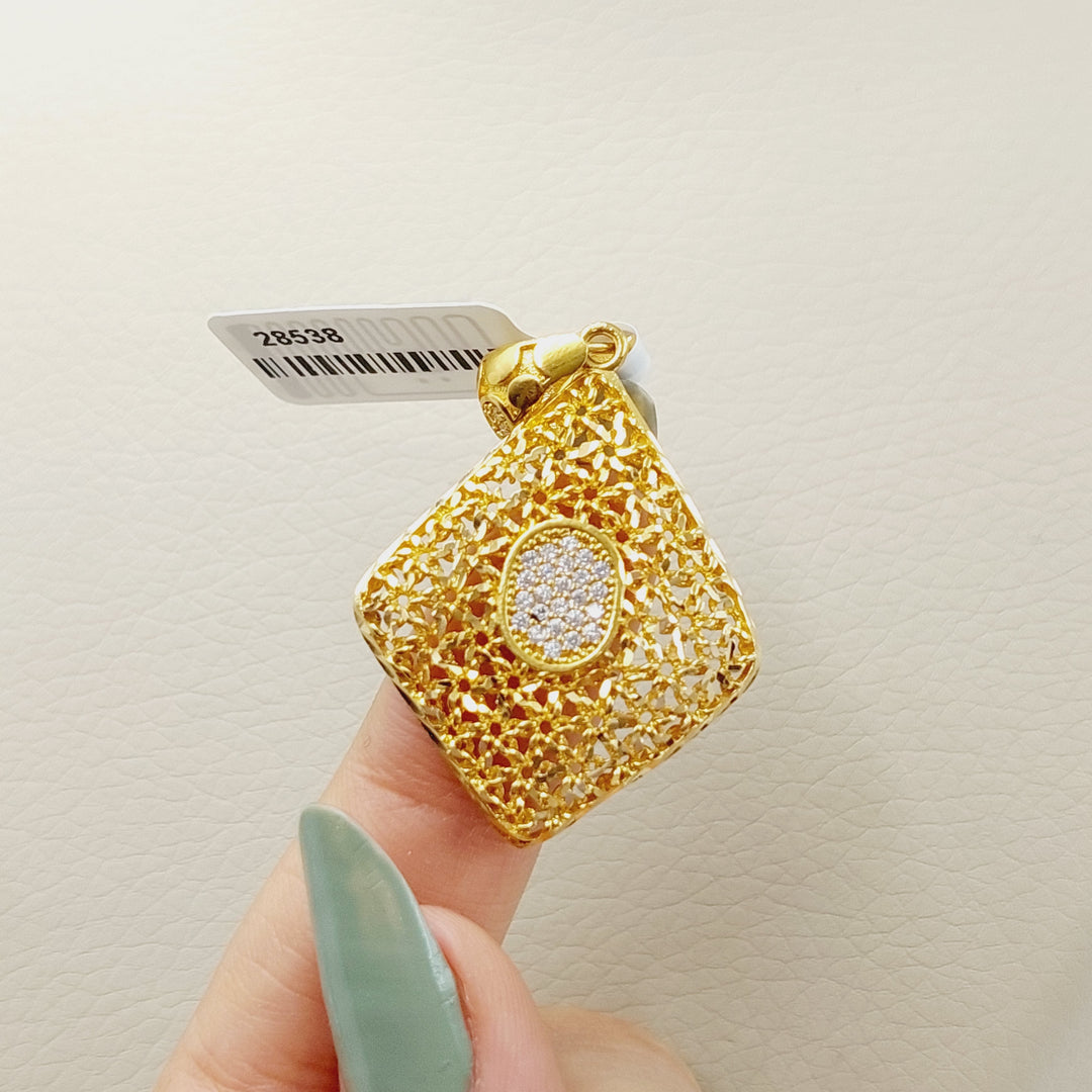 21K Gold Zircon Studded Rhombus Pendant by Saeed Jewelry - Image 1