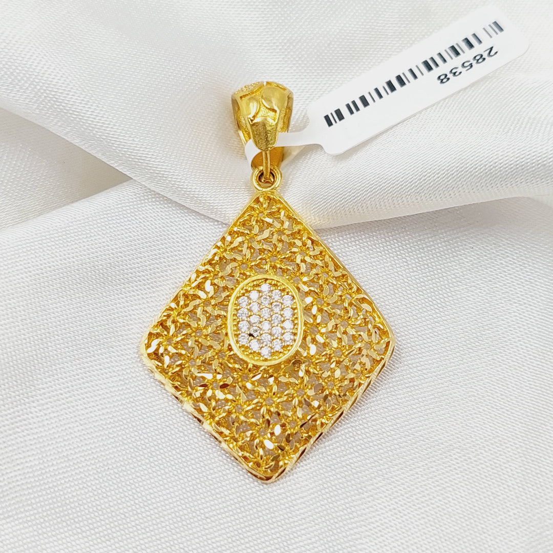 Zirconed Rhombus Pendant Made Of 21K Yellow Gold by Saeed Jewelry-28538