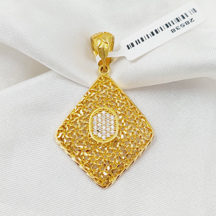 Zirconed Rhombus Pendant Made Of 21K Yellow Gold by Saeed Jewelry-28538
