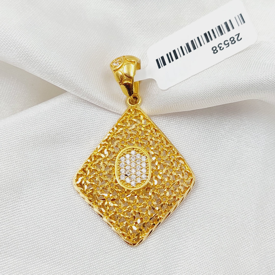Zirconed Rhombus Pendant Made Of 21K Yellow Gold by Saeed Jewelry-28538