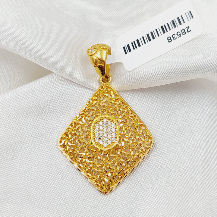 Zirconed Rhombus Pendant Made Of 21K Yellow Gold by Saeed Jewelry-28538