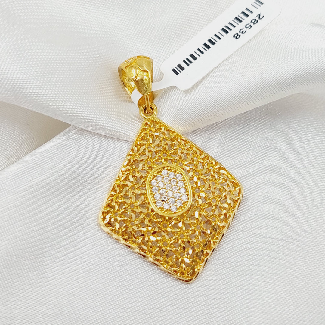 Zirconed Rhombus Pendant Made Of 21K Yellow Gold by Saeed Jewelry-28538