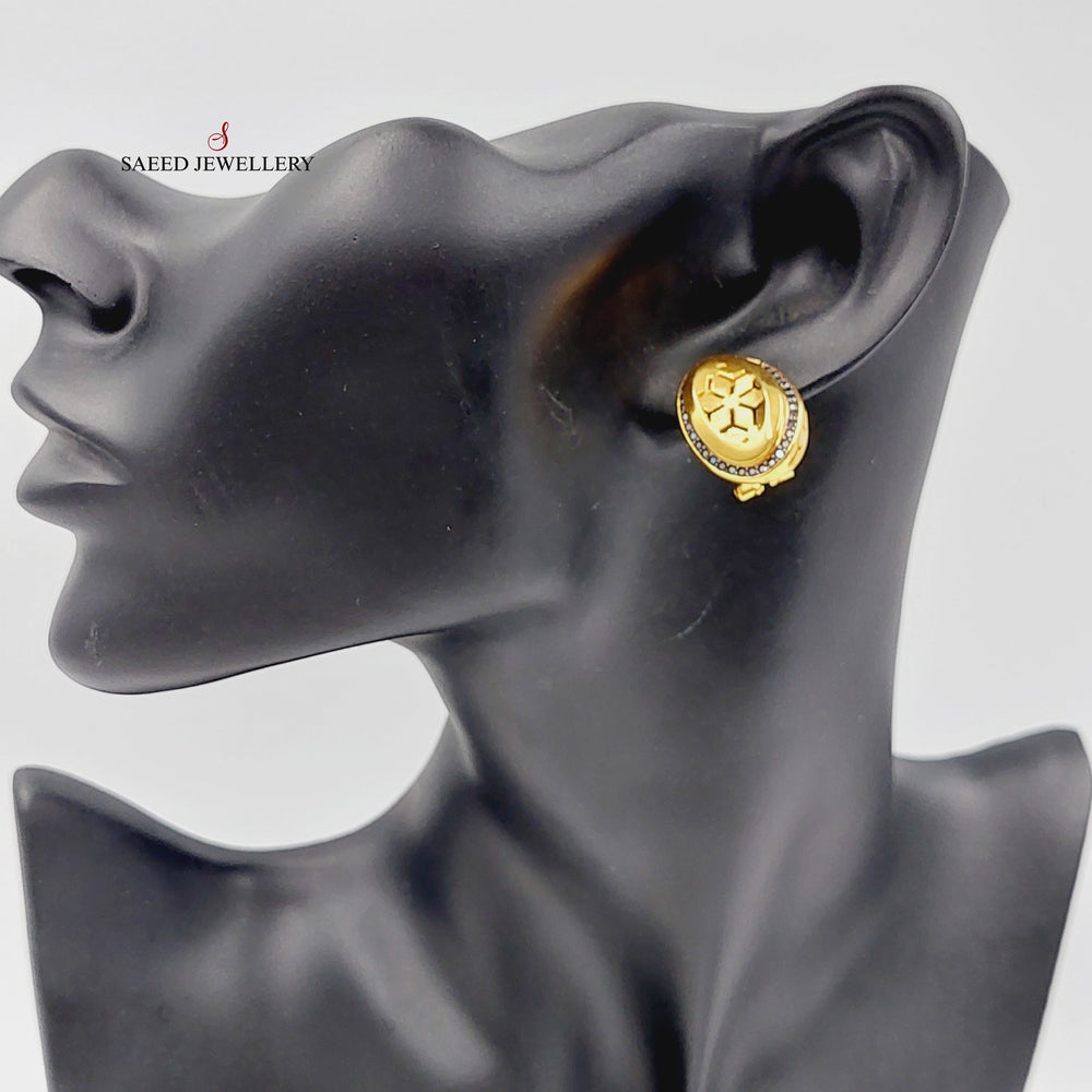 21K Gold Zircon Studded Rose Earrings by Saeed Jewelry - Image 2