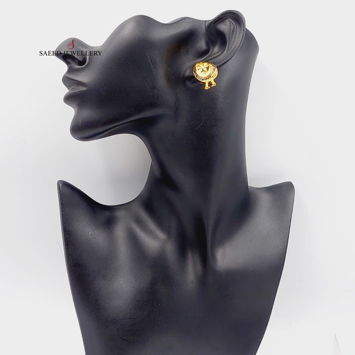 21K Gold Zircon Studded Rose Earrings by Saeed Jewelry - Image 3