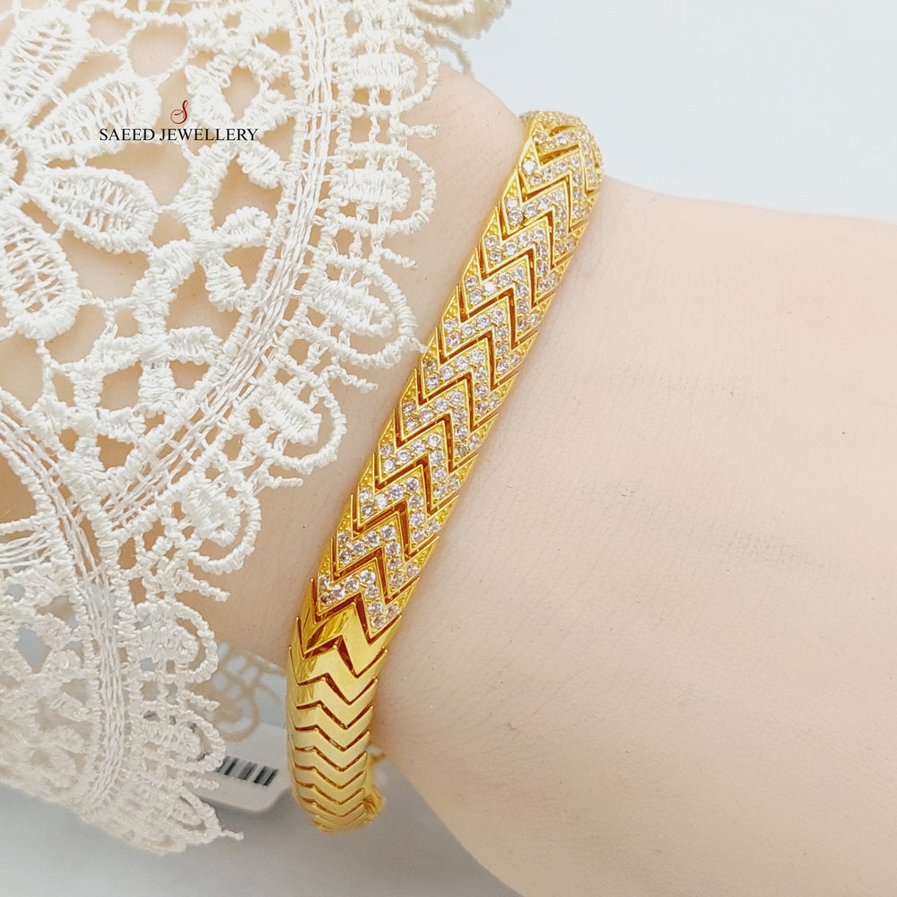21K Gold Zircon Studded Snake Bracelet by Saeed Jewelry - Image 2