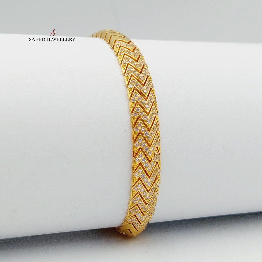 21K Gold Zircon Studded Snake Bracelet by Saeed Jewelry - Image 1