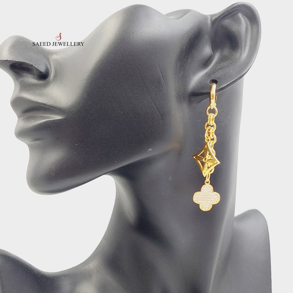 21K Gold Zirconed Clover Earrings by Saeed Jewelry - Image 2