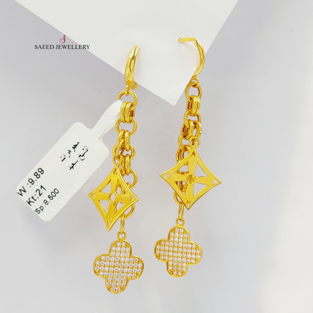 21K Gold Zirconed Clover Earrings by Saeed Jewelry - Image 1