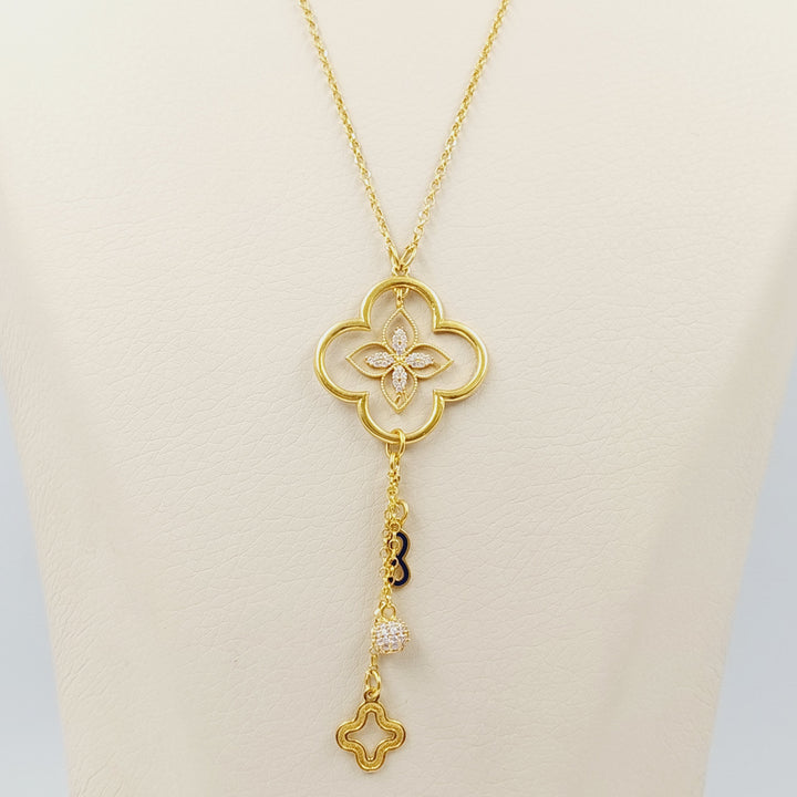 21K Gold Zirconed Clover Necklace by Saeed Jewelry - Image 2