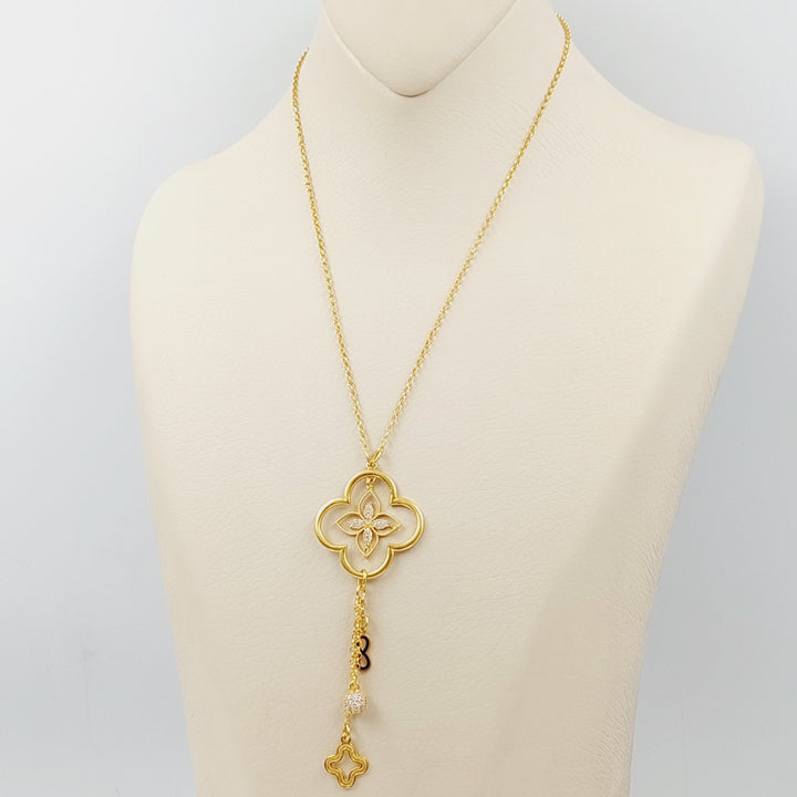 21K Gold Zirconed Clover Necklace by Saeed Jewelry - Image 4