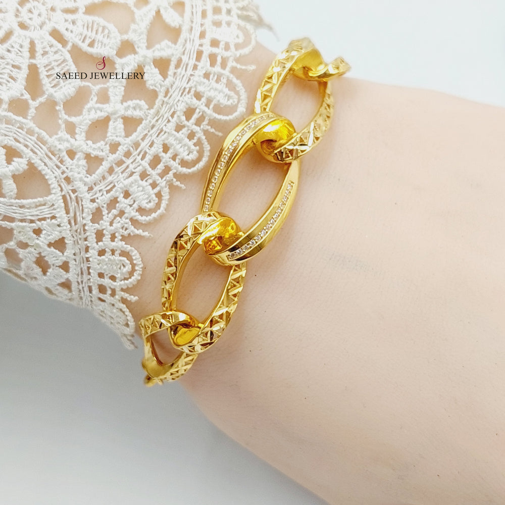 Zirconed Taft Bracelet Made Of 21K Yellow Gold by Saeed Jewelry-27927