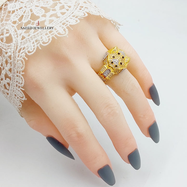 21K Gold Zircon Studded Tiger Ring by Saeed Jewelry - Image 3