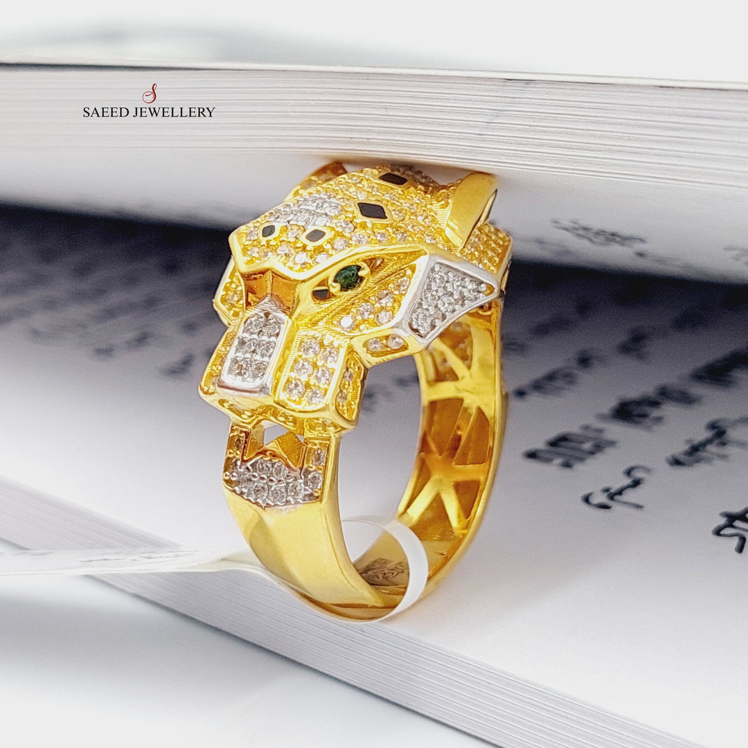 21K Gold Zircon Studded Tiger Ring by Saeed Jewelry - Image 4