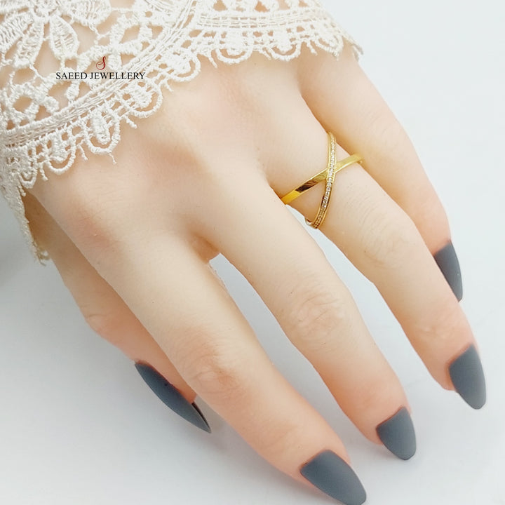 Zirconed  X Style Ring Made Of 21K Yellow Gold by Saeed Jewelry-28026