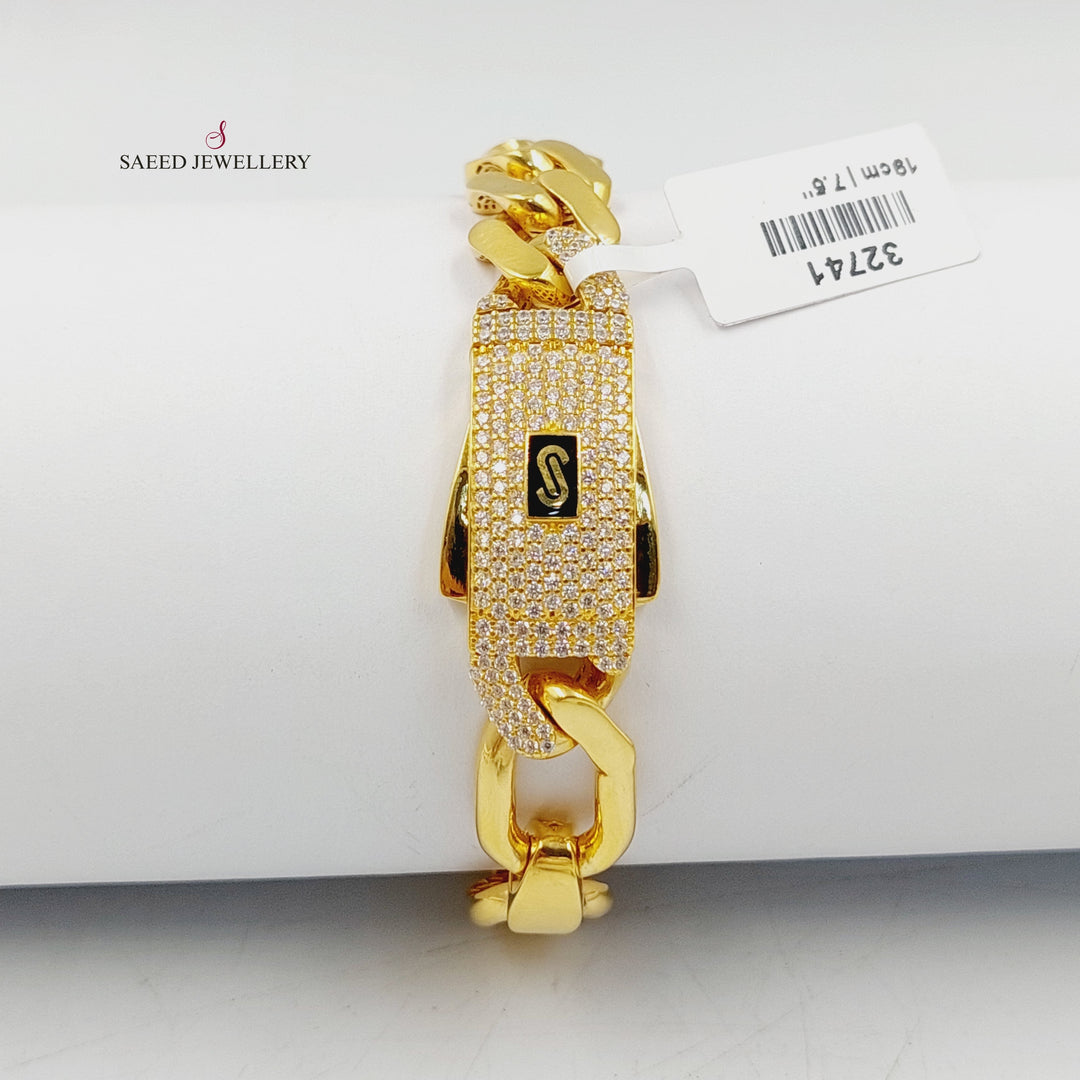 21K Gold Enameled & Zircon Studded Cuban Links Bracelet by Saeed Jewelry - Image 1