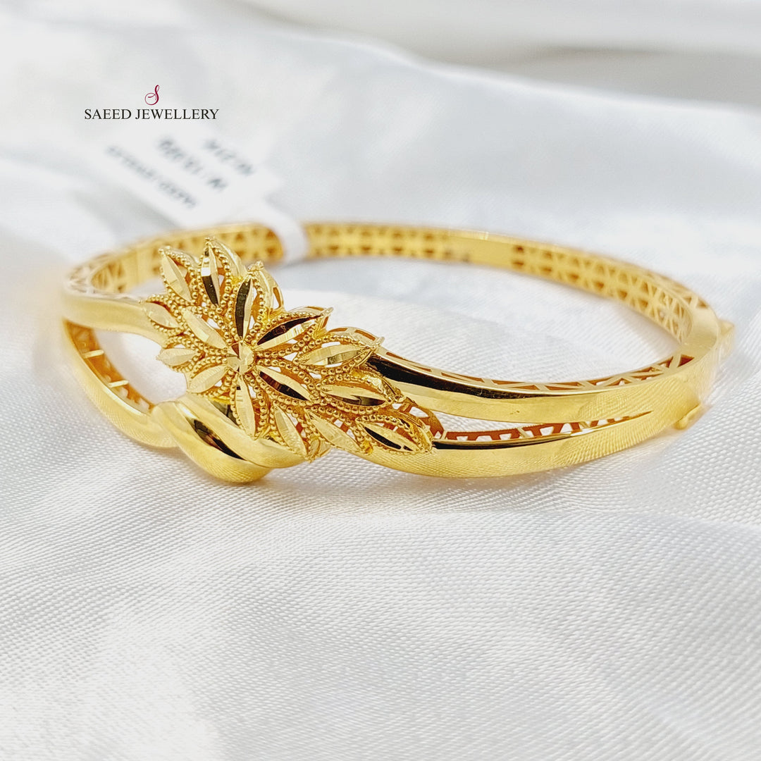 21K Gold Deluxe Leaf Bangle Bracelet by Saeed Jewelry - Image 5