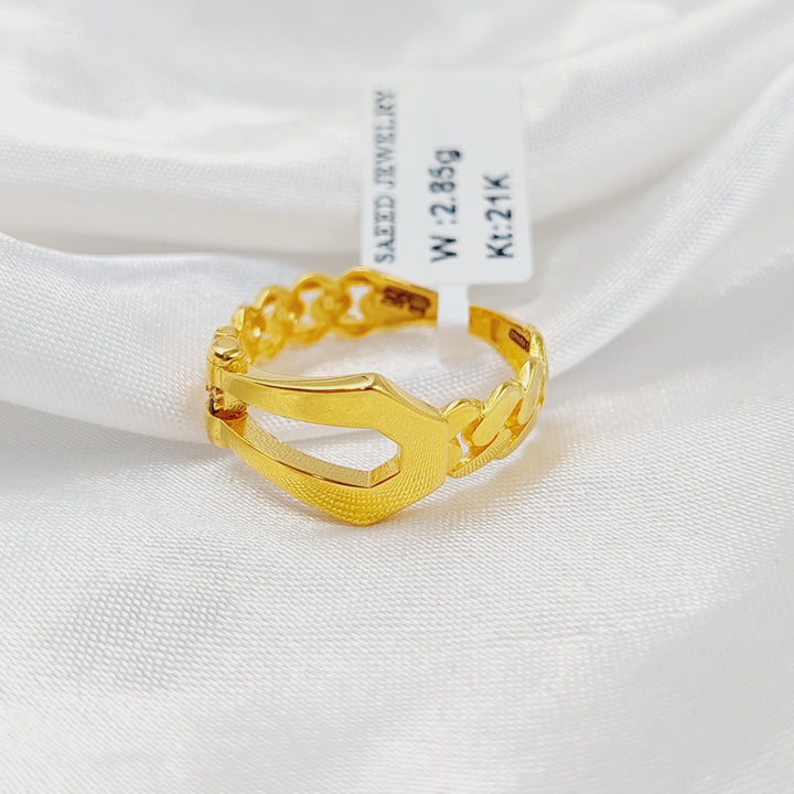 21K Gold Zircon Studded Cuban Links Ring by Saeed Jewelry - Image 1