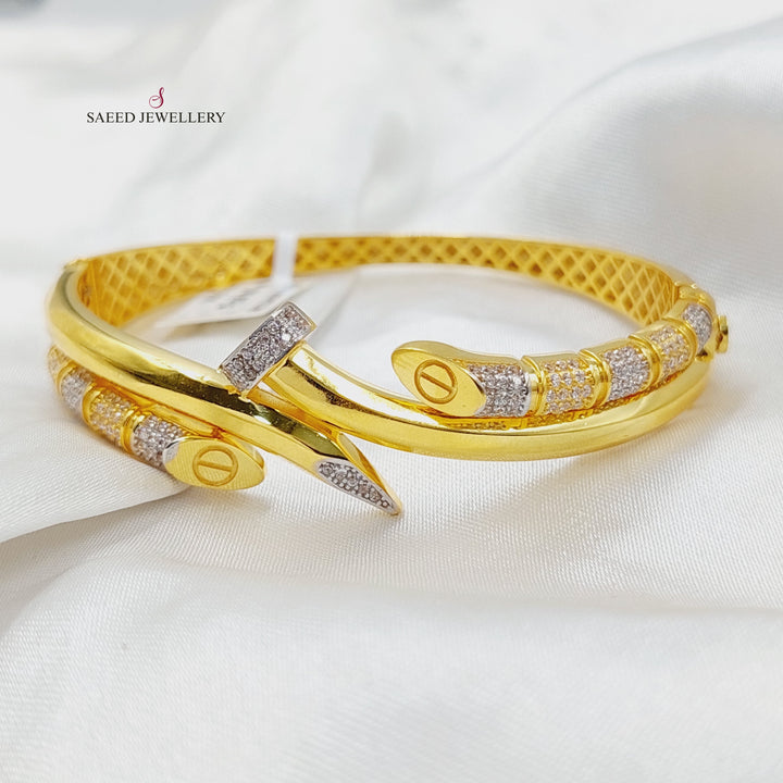 21K Gold Zircon Studded Nail Bangle Bracelet by Saeed Jewelry - Image 1